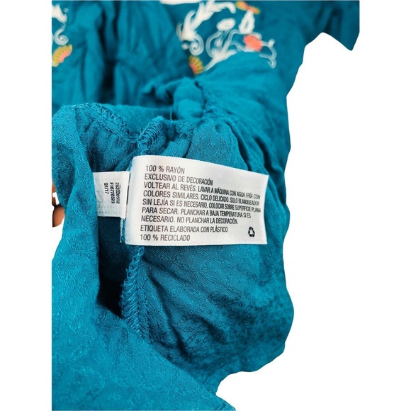 8214 NWT xhilaration teal boho floral embroidered cold shoulder top sz small - Picture 4 of 5